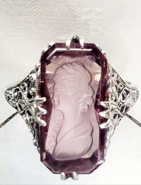 Art Deco Sterling Silver Amethyst Cameo Ring